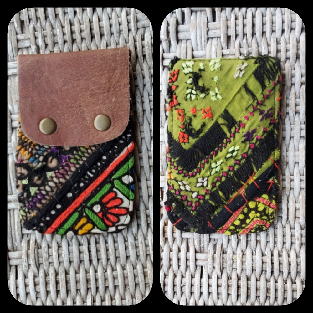 🕺🥂 Free People Boho Embroidered Repurposed vtg banjara hippie Wallet card case